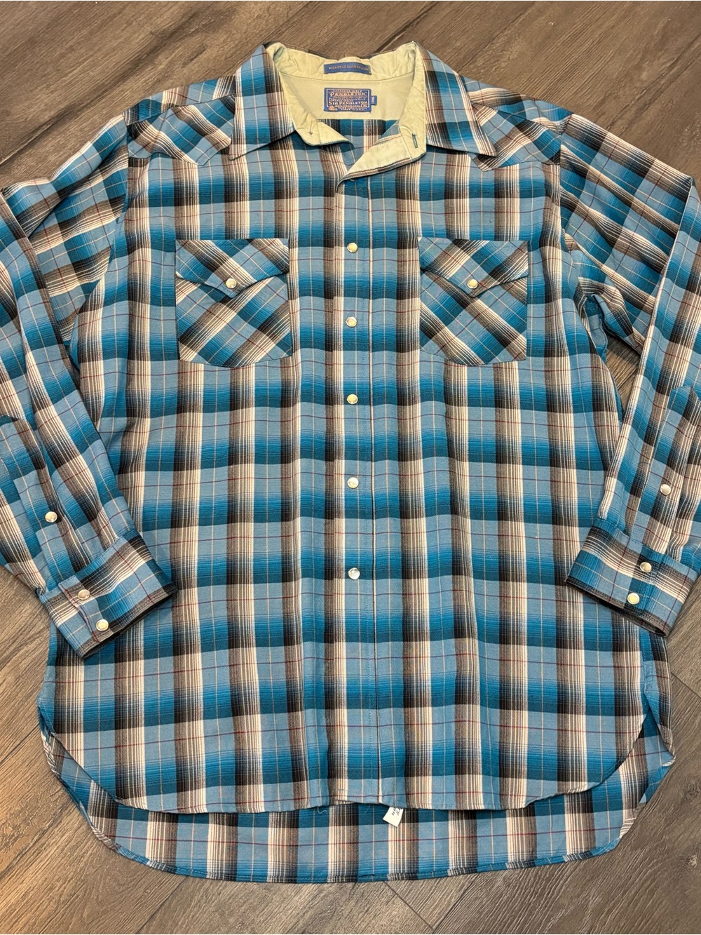 Pendleton Pearl Snap High Grade Western Wear Wool Plaid Shirt Mens XL Long USA